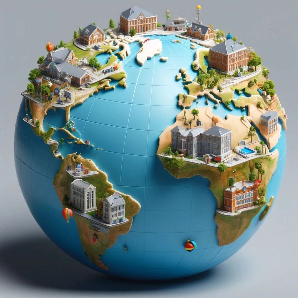 A model globe connecting communities and learning spaces